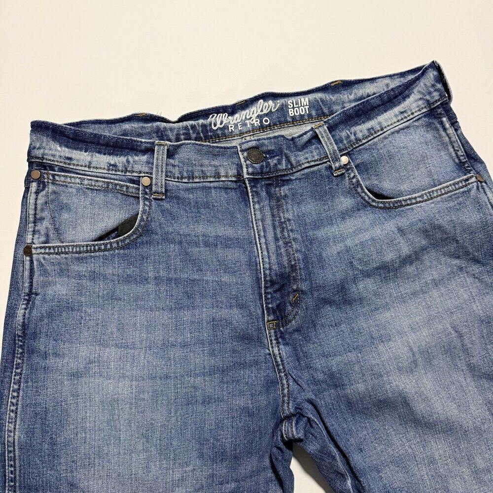Wrangler Retro Men's Slim Boot Cut Jeans 36x34 Cowboy Western Whiskers Fading